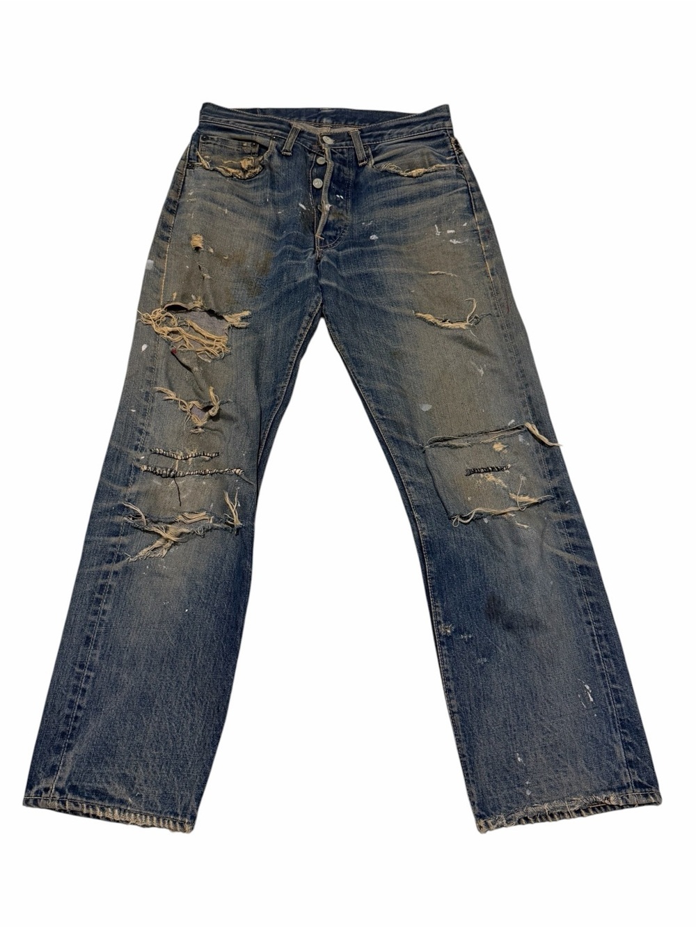 Levi's big E Distressed Dark Blue Straight Jeans, pre-owned